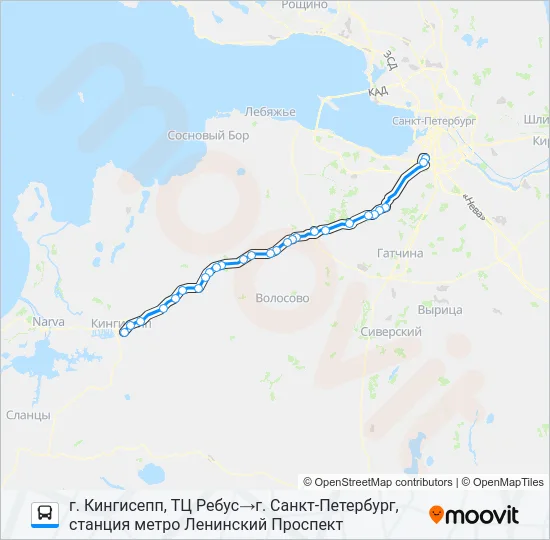 Автобус * 842 (КИНГИСЕППСКИЙ РАЙОН): карта маршрута