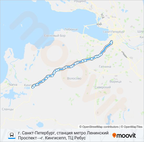 Автобус * 842 (КИНГИСЕППСКИЙ РАЙОН): карта маршрута