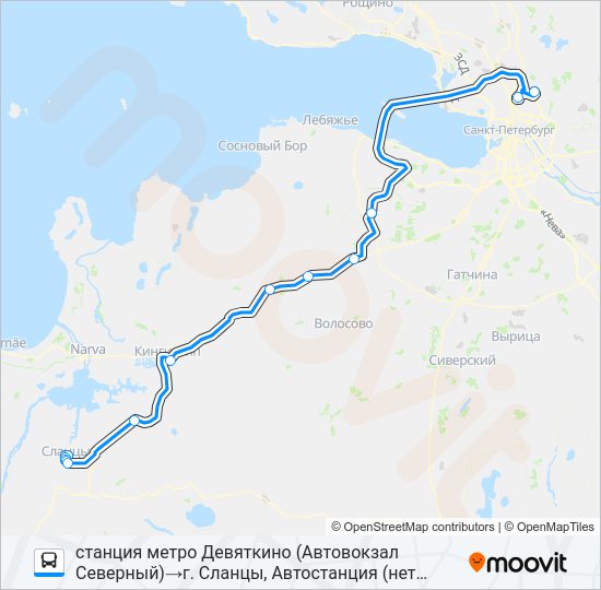 Автобус * 851Д (СЛАНЦЕВСКИЙ РАЙОН): карта маршрута