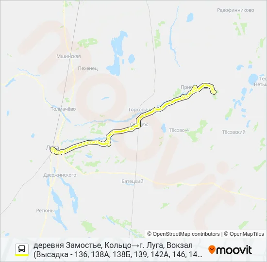 * 142А (ЛУЖСКИЙ РАЙОН) Bus Line Map