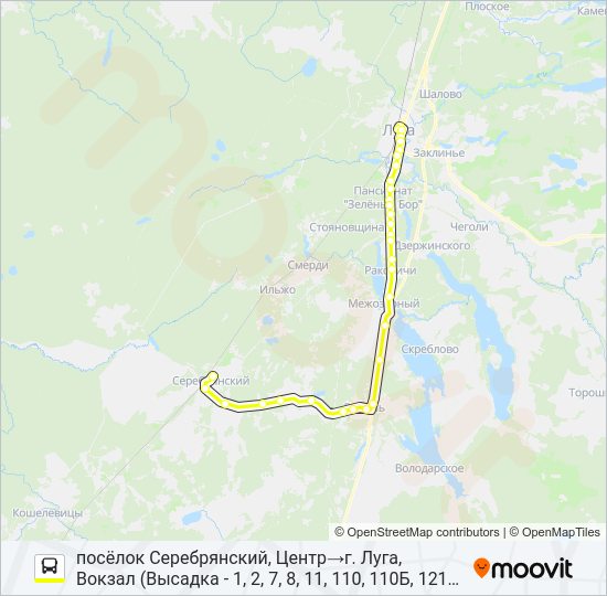 Автобус * 135 (ЛУЖСКИЙ РАЙОН): карта маршрута