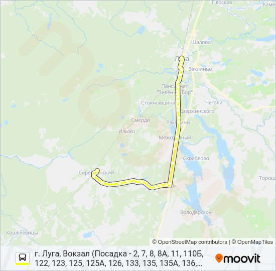 Автобус * 135 (ЛУЖСКИЙ РАЙОН): карта маршрута