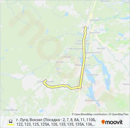 * 135 (ЛУЖСКИЙ РАЙОН) Bus Line Map