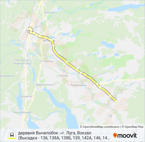 Автобус * 136 (ЛУЖСКИЙ РАЙОН): карта маршрута