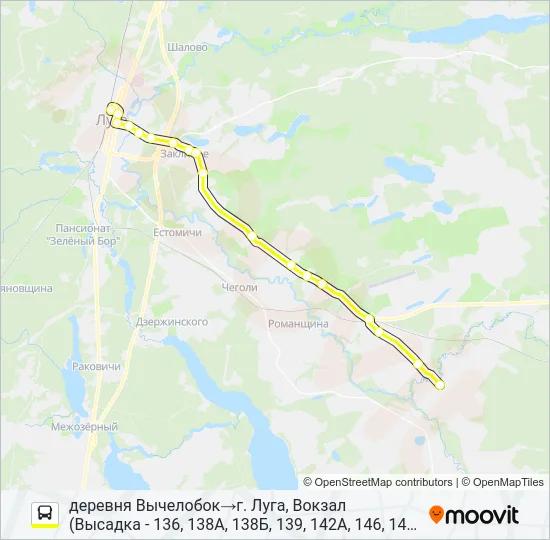 * 136 (ЛУЖСКИЙ РАЙОН) Bus Line Map