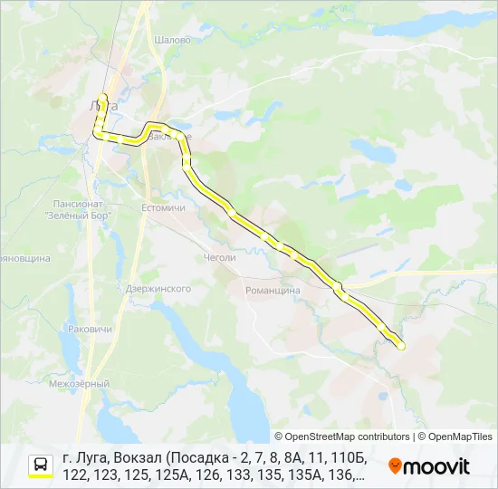* 136 (ЛУЖСКИЙ РАЙОН) Bus Line Map