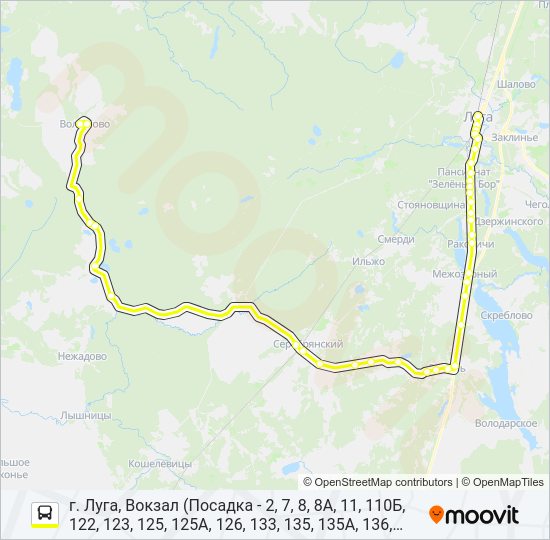Автобус * 180 (ЛУЖСКИЙ РАЙОН): карта маршрута