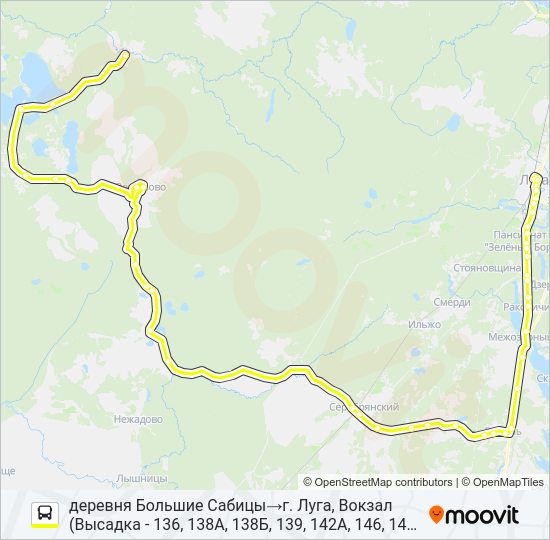 Автобус * 180 (ЛУЖСКИЙ РАЙОН): карта маршрута