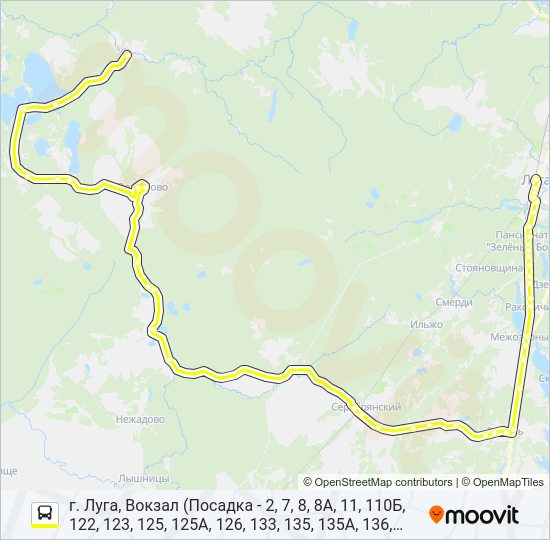 Автобус * 180 (ЛУЖСКИЙ РАЙОН): карта маршрута