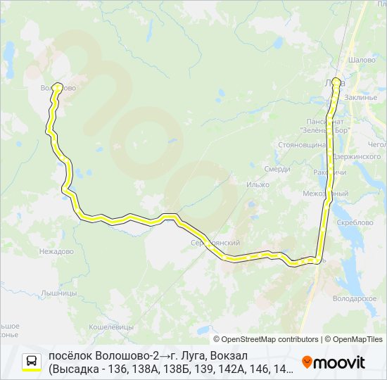 Автобус * 180 (ЛУЖСКИЙ РАЙОН): карта маршрута