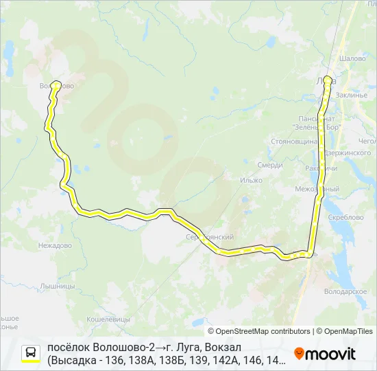 Автобус * 180 (ЛУЖСКИЙ РАЙОН): карта маршрута