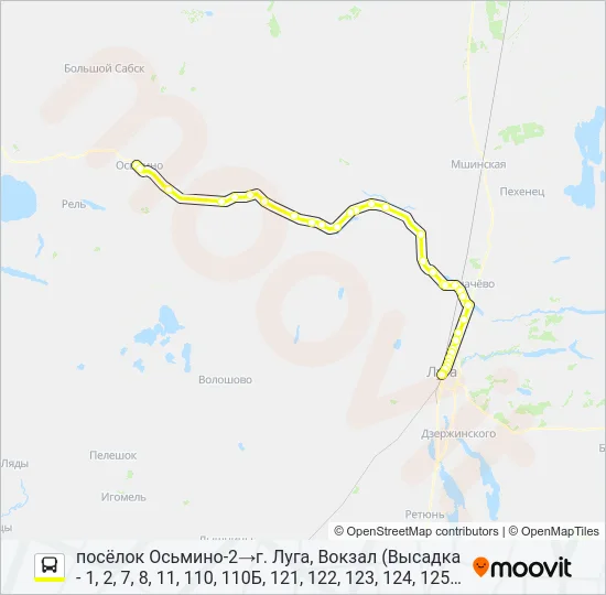 * 110Б (ЛУЖСКИЙ РАЙОН) Bus Line Map