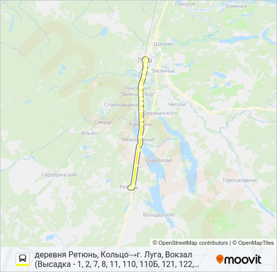 Автобус * 135А (ЛУЖСКИЙ РАЙОН): карта маршрута