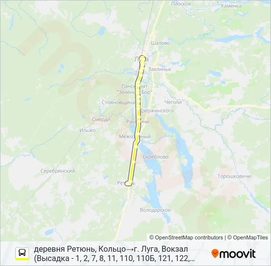 Автобус * 135А (ЛУЖСКИЙ РАЙОН): карта маршрута