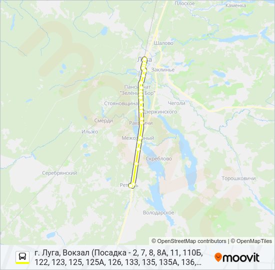Автобус * 135А (ЛУЖСКИЙ РАЙОН): карта маршрута