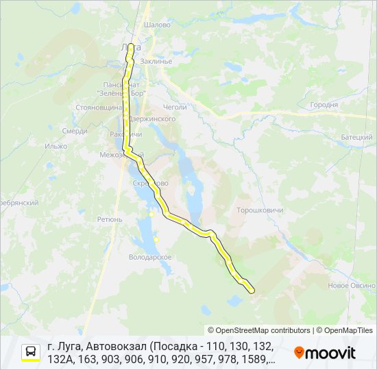 Автобус * 132 (ЛУЖСКИЙ РАЙОН): карта маршрута