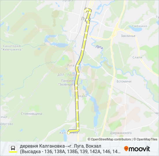 Автобус * 151 (ЛУЖСКИЙ РАЙОН): карта маршрута