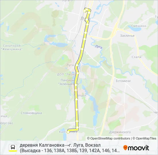 Автобус * 151 (ЛУЖСКИЙ РАЙОН): карта маршрута