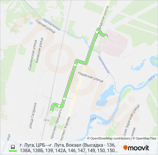 Автобус * 150А (ЛУЖСКИЙ РАЙОН): карта маршрута