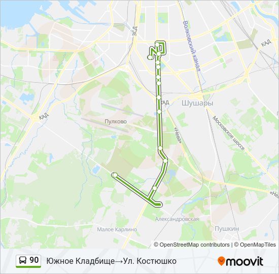 Автобус 90: карта маршрута