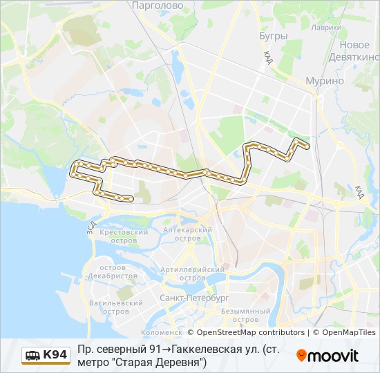 Маршрут к94 автобуса спб на карте остановки