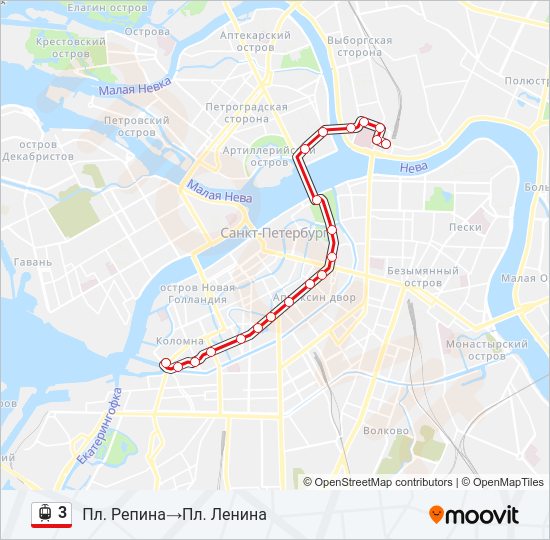 Трамвай 3: карта маршрута