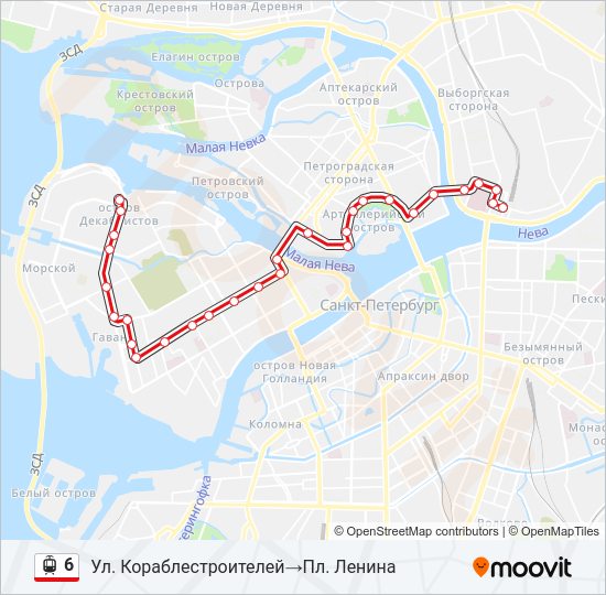 Трамвай 6: карта маршрута