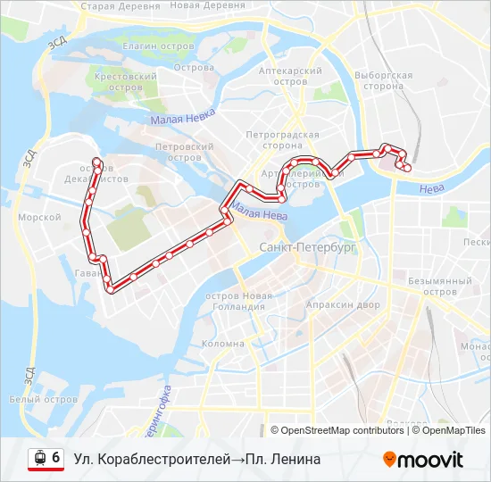 Трамвай 6: карта маршрута