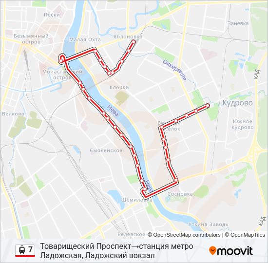 Трамвай 7: карта маршрута