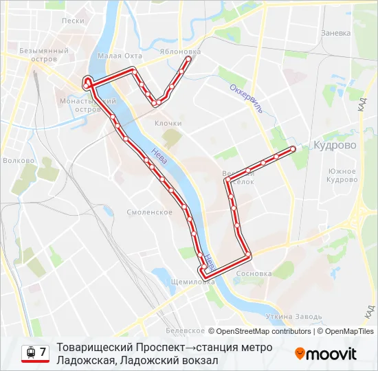 Трамвай 7: карта маршрута