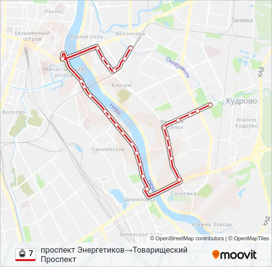 Трамвай 7: карта маршрута