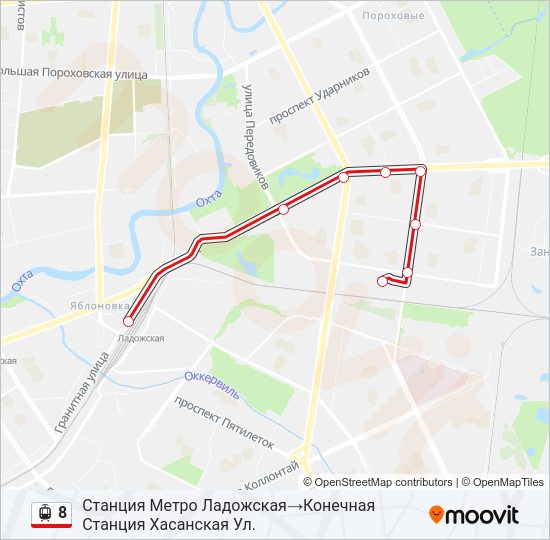 Трамвай 8: карта маршрута