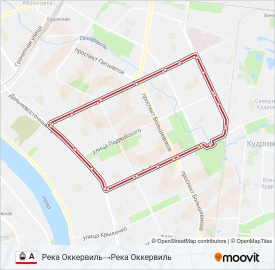 Трамвай А: карта маршрута