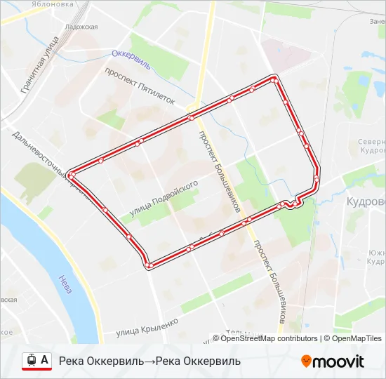 Трамвай А: карта маршрута