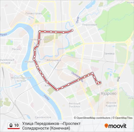 Трамвай 10: карта маршрута