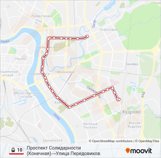 Трамвай 10: карта маршрута