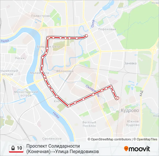 Трамвай 10: карта маршрута