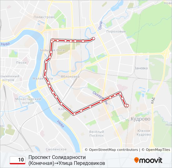 Трамвай 10: карта маршрута