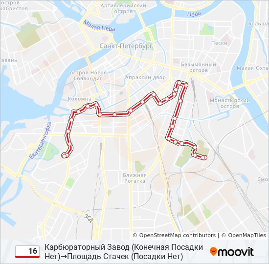 Трамвай 16: карта маршрута