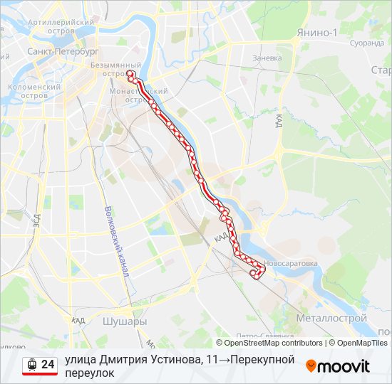Трамвай 24: карта маршрута