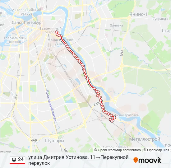 Трамвай 24: карта маршрута