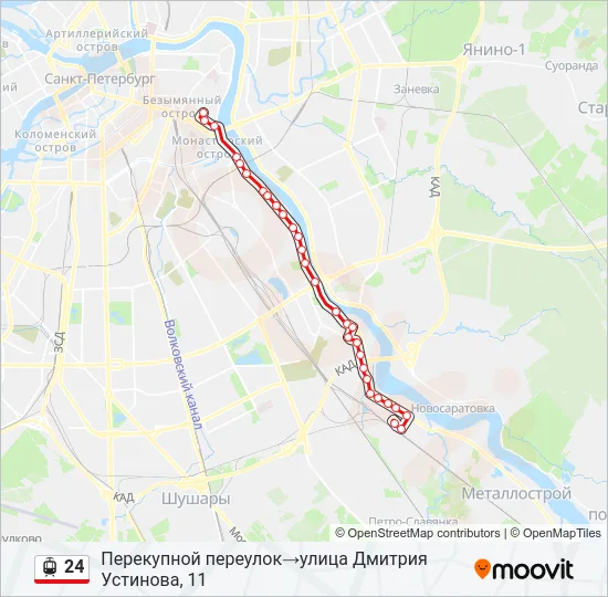 Трамвай 24: карта маршрута