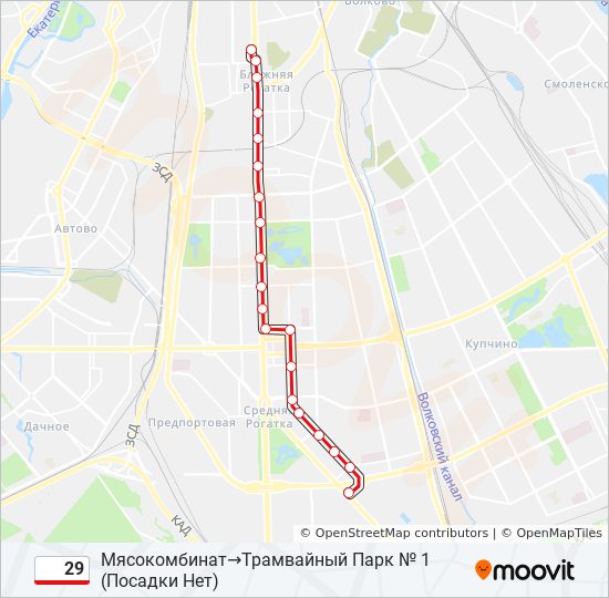 Трамвай 29: карта маршрута