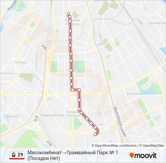 Трамвай 29: карта маршрута