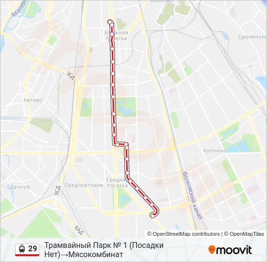Трамвай 29: карта маршрута