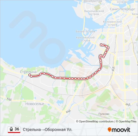 Трамвай 36: карта маршрута