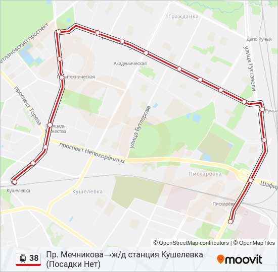 Трамвай 38: карта маршрута