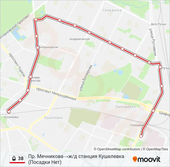 Трамвай 38: карта маршрута