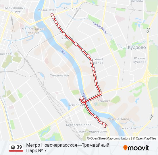 Трамвай 39: карта маршрута