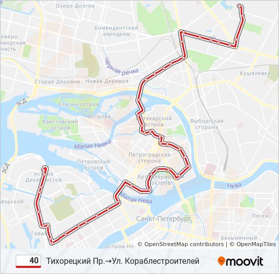 Трамвай 40: карта маршрута